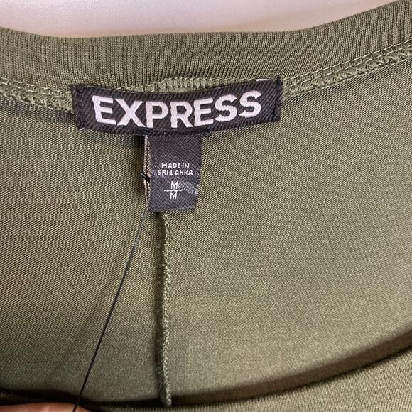 Express Womens BOHO Flowy Dress Size Medium Olive Green Lace Up Long Sleeve NEW - Picture 7 of 9